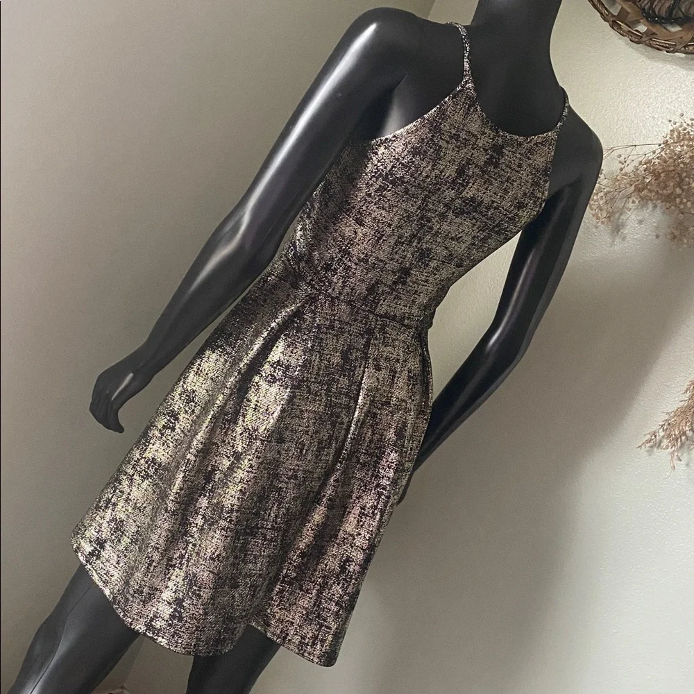 Soprano Shimmering Black and Gold Metallic Mini Dress NWTs